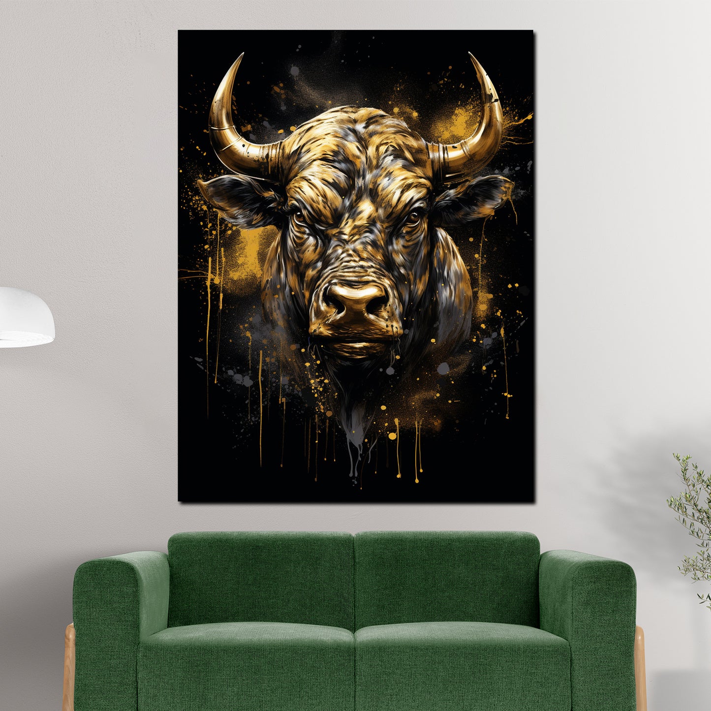 Wandbild Kunstwerk abstrakt Goldener Bulle Black Style