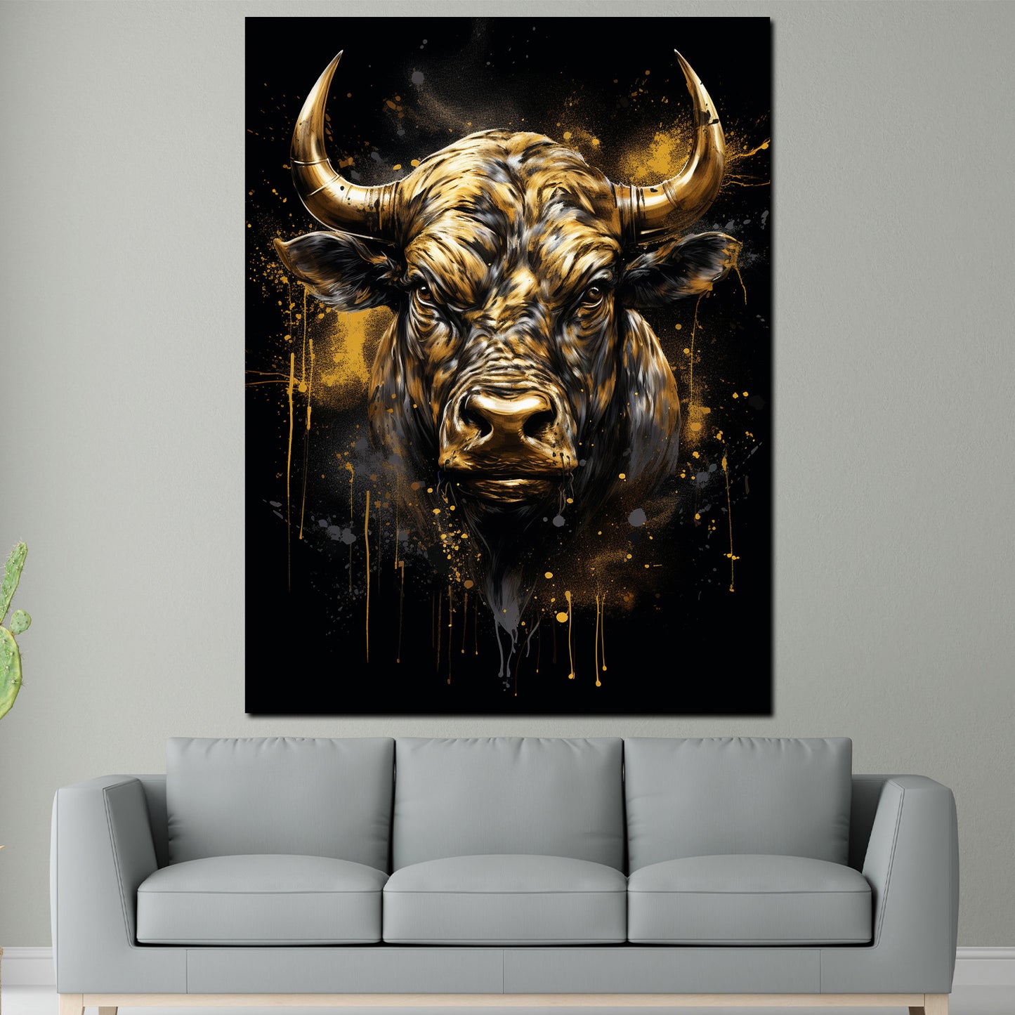 Wandbild Kunstwerk abstrakt Goldener Bulle Black Style