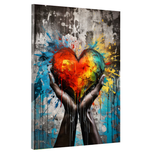 Abstrakt Hände halten Herz Wandbild Kunstwerk