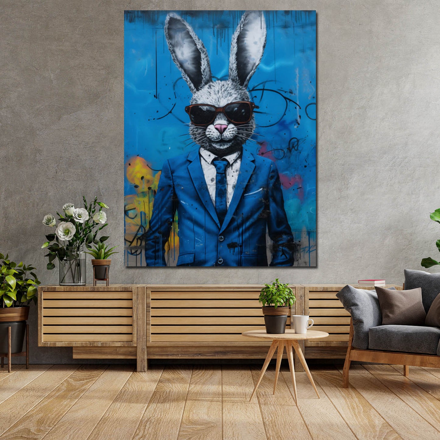 Abstrakt Hase im Anzug Wandbild Kunstwerk