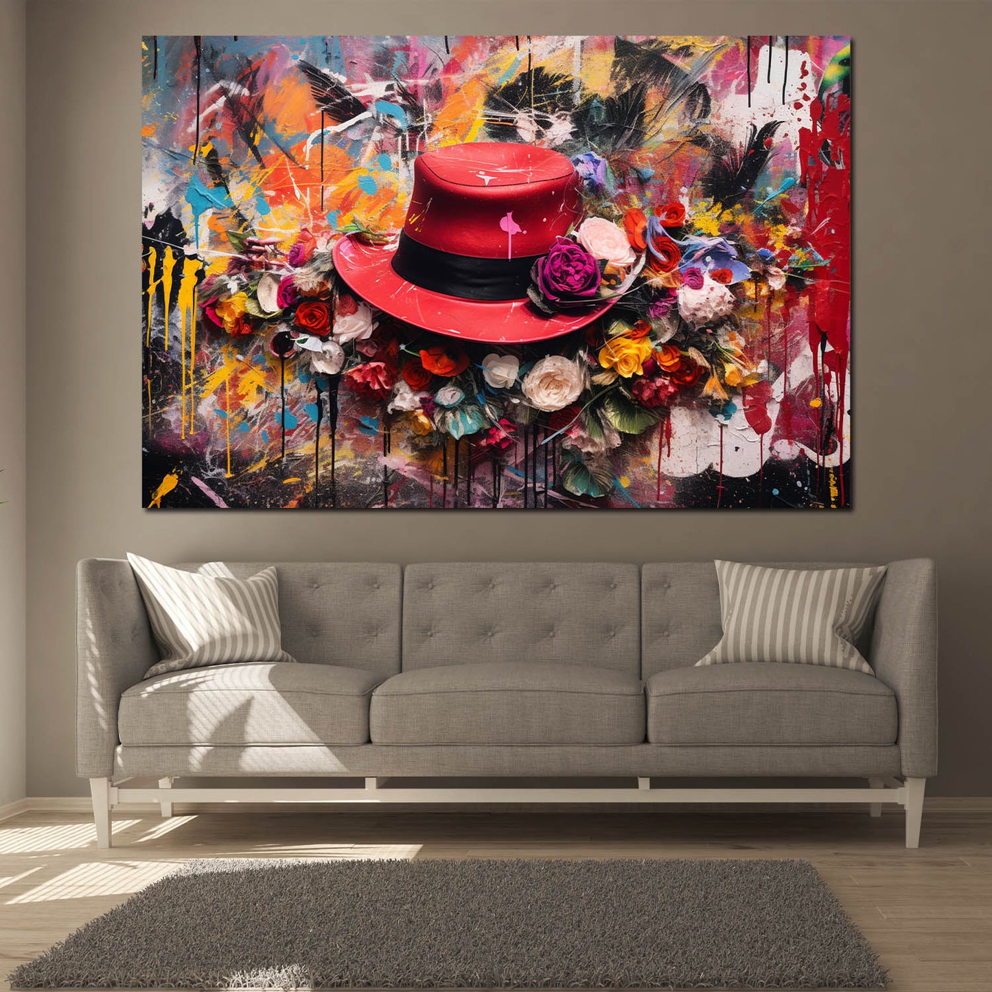 Abstrakt Hut mit Blumen Colour Style Wandbild Kunstwerk