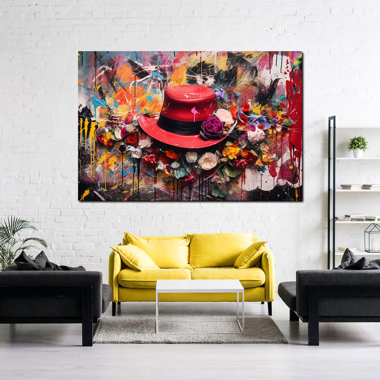 Abstrakt Hut mit Blumen Colour Style Wandbild Kunstwerk