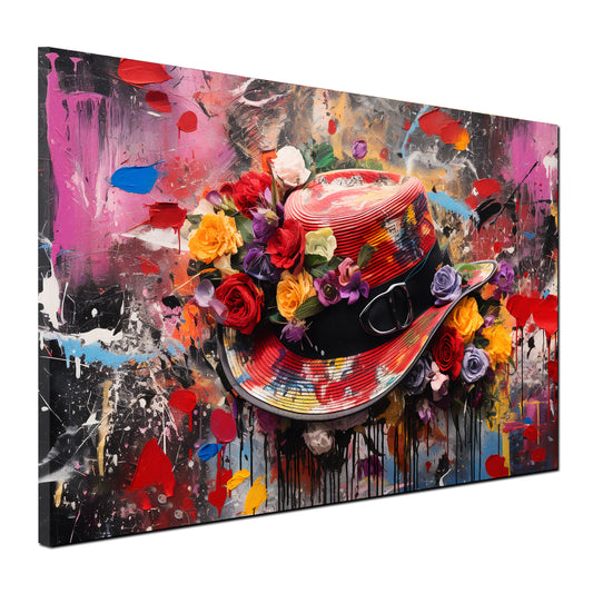 Abstrakt Hut mit Blumen Wandbild Kunstwerk