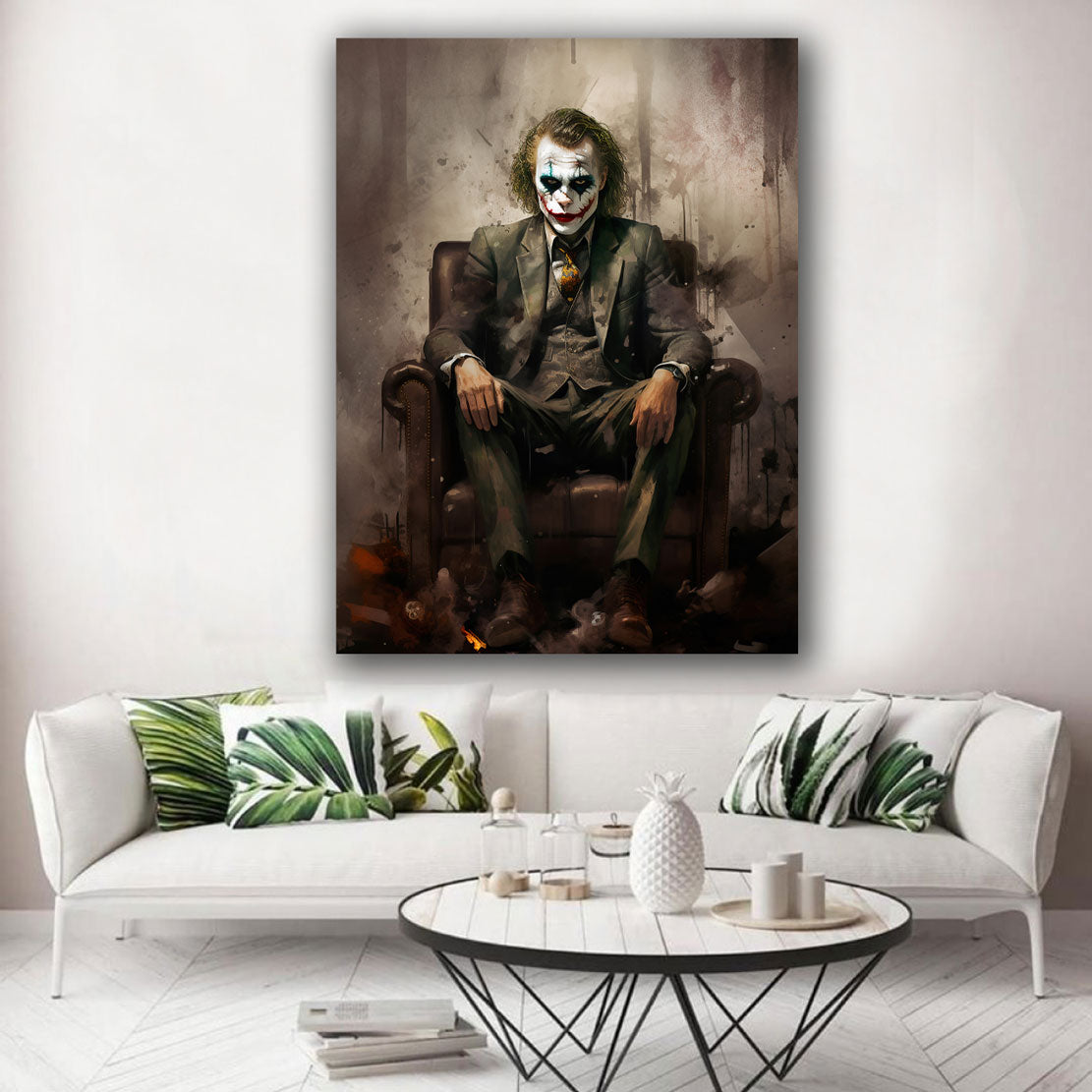 Abstrakt Joker im Anzug sitzend Wandbild Kunstwerk