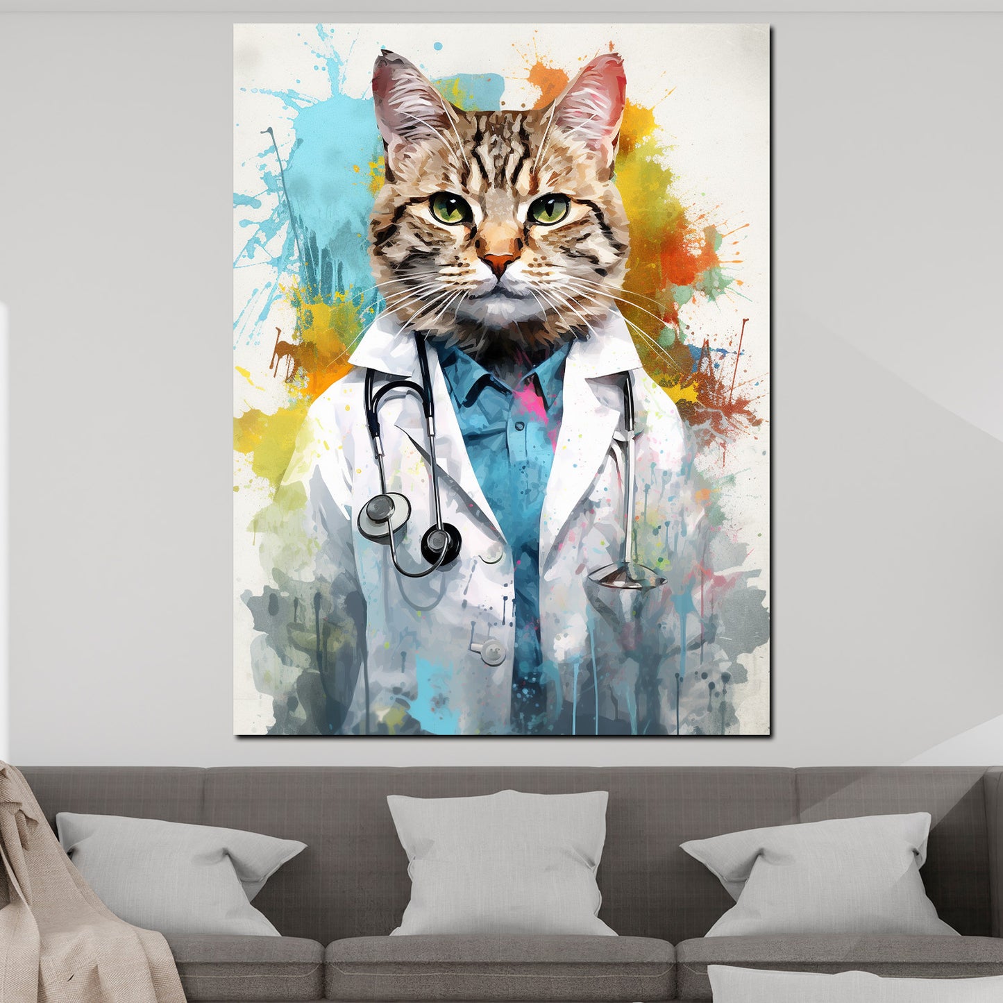 Abstrakt Katze als Doktor Wandbild Kunstwerk