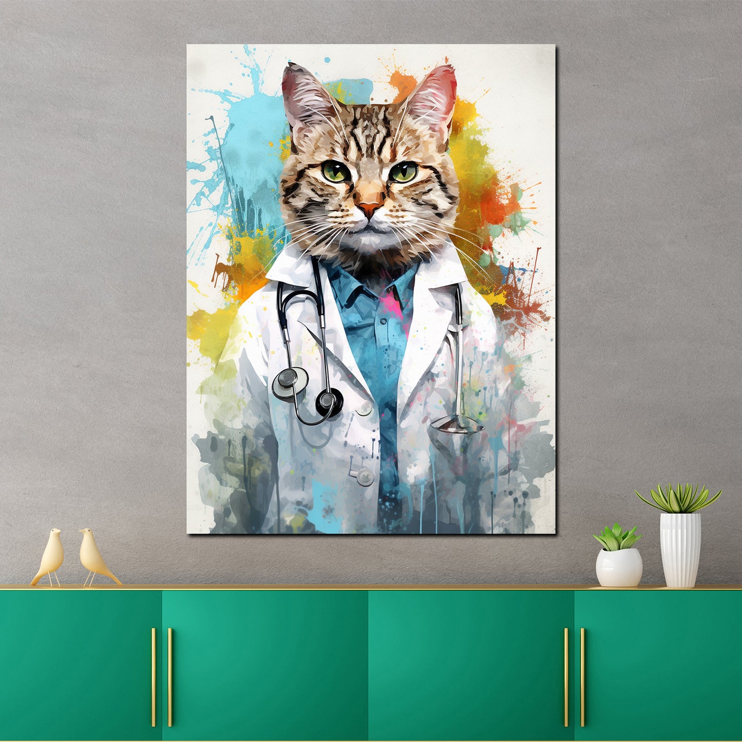 Abstrakt Katze als Doktor Wandbild Kunstwerk