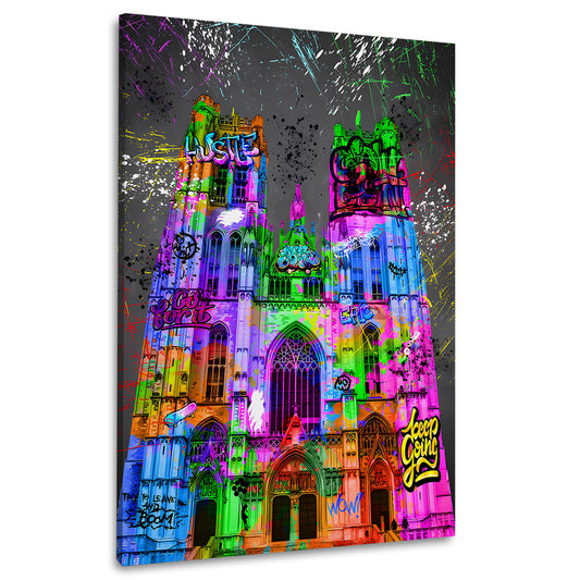 Abstrakt Kölner Dom Graffiti Style Wandbild Kunstwerk