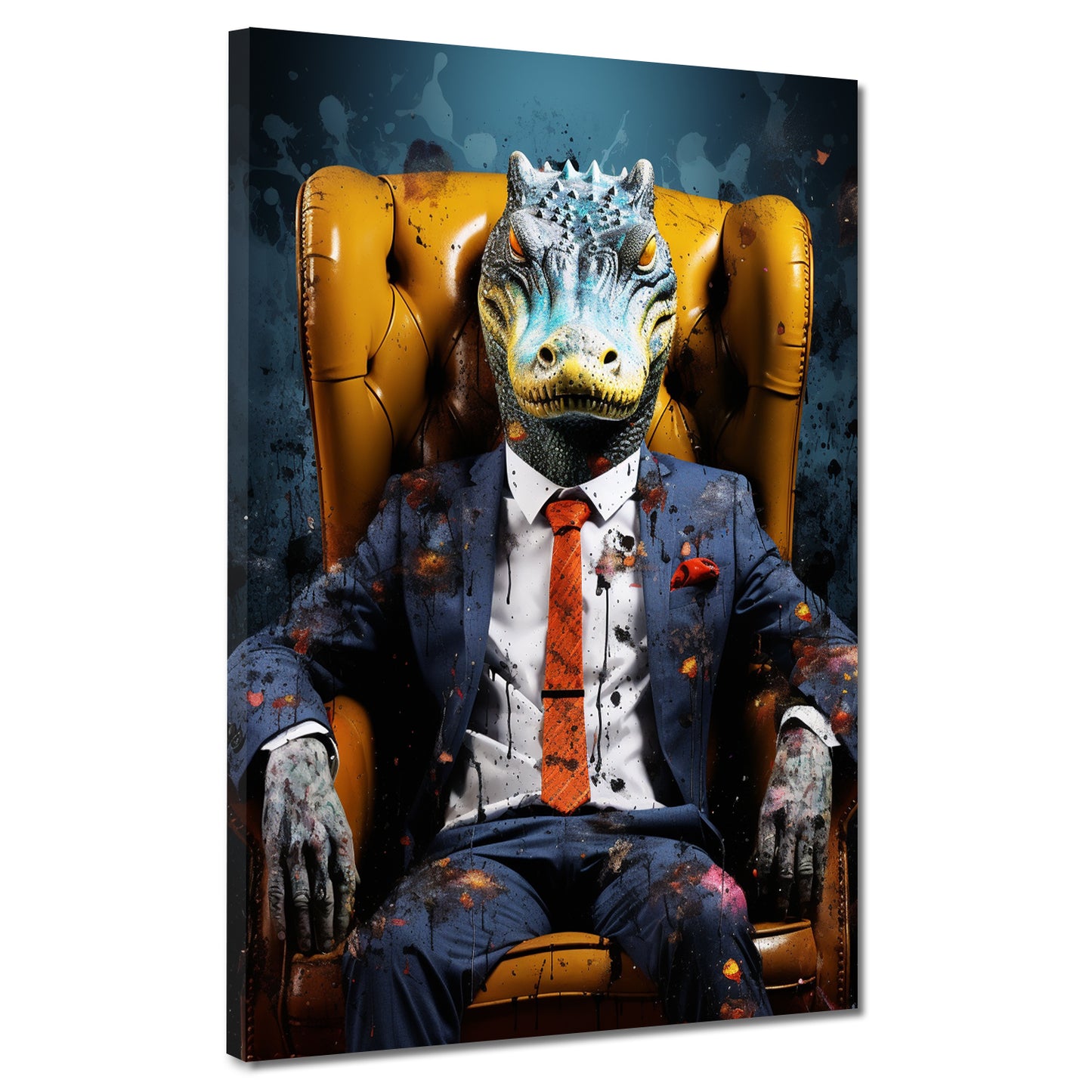 Abstrakt Krokodil im Anzug, Tiere im Anzug Wandbild Kunstwerk