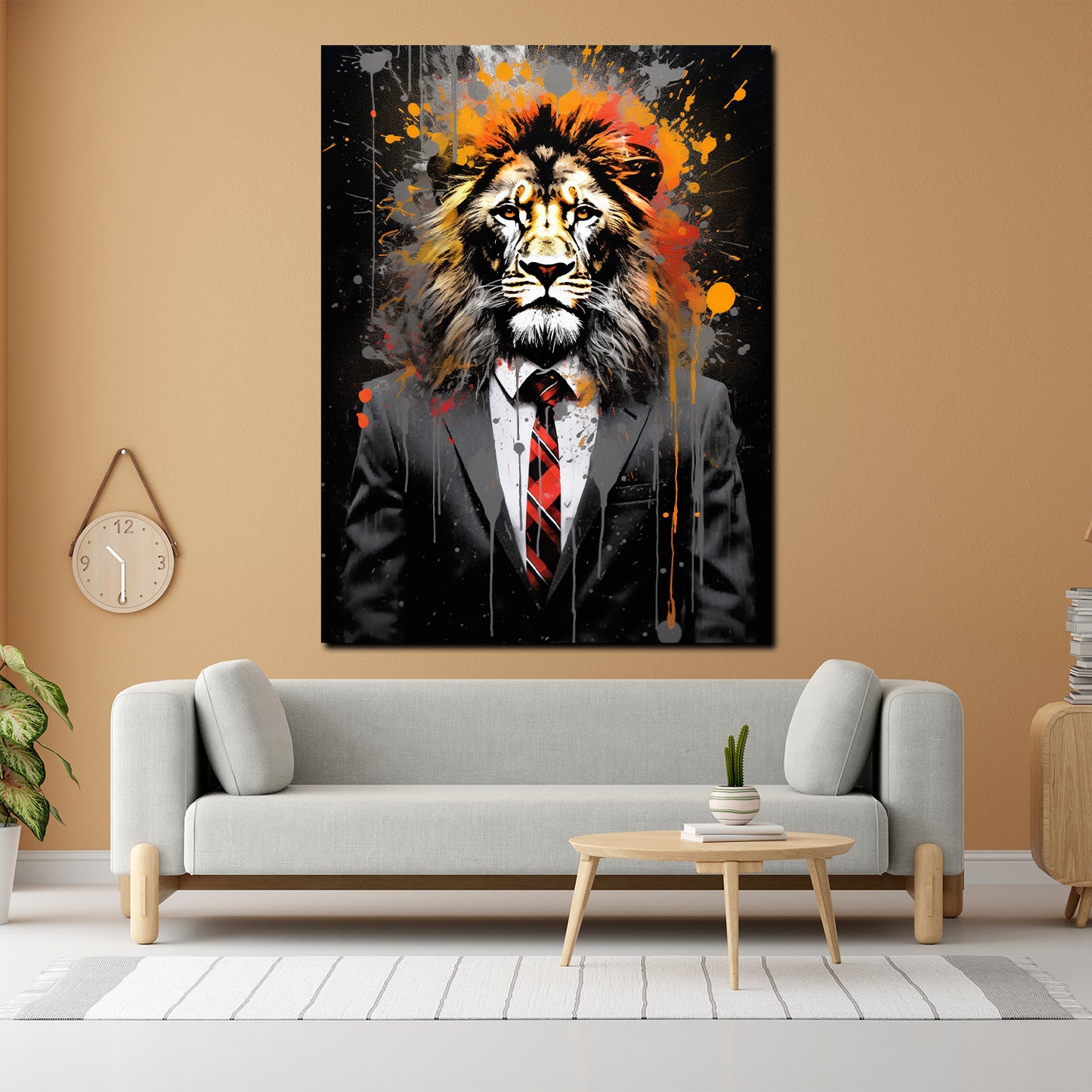 Abstrakt Löwe im Anzug Pop Art Splash Wandbild Kunstwerk