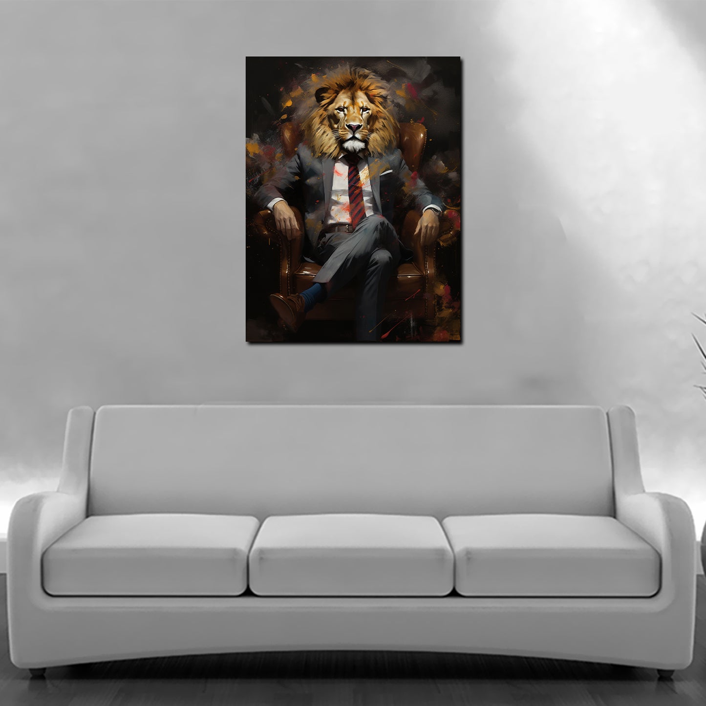 Abstrakt Löwe im Sessel Wandbild Kunstwerk