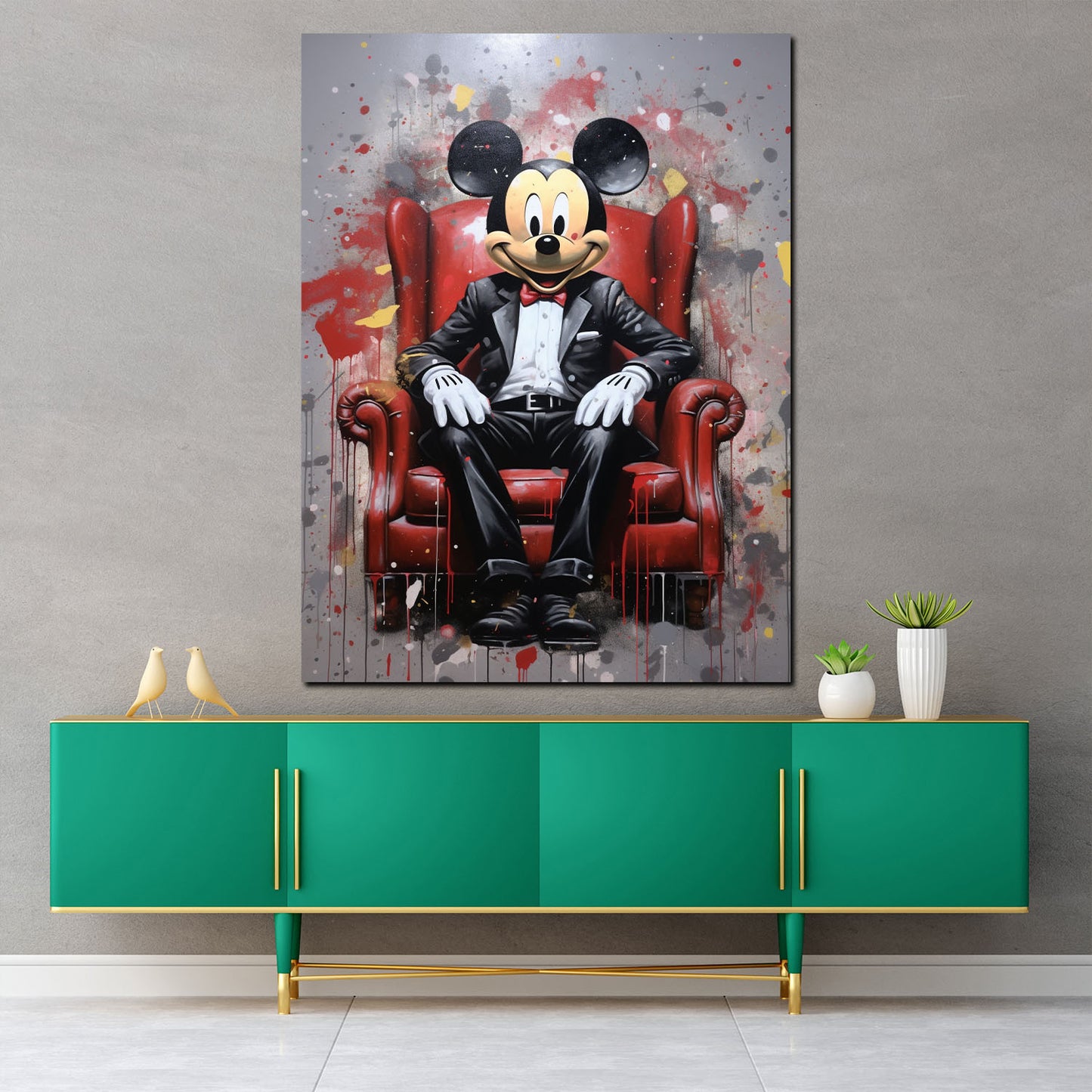 Abstrakt Maus im Anzug, Comic Wandbild Kunstwerk