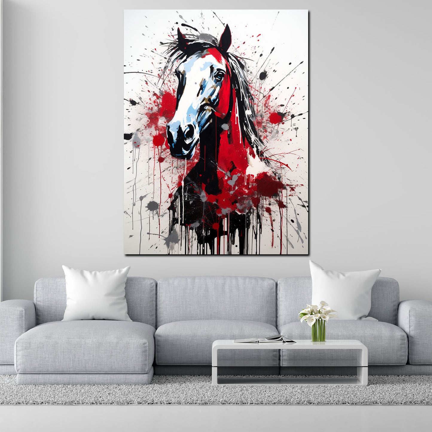 Wandbild Kunstwerk abstrakt Pferd Kopf Red Splash