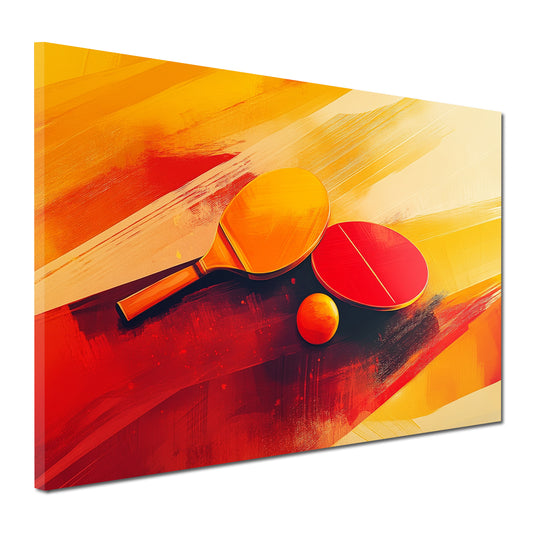 Abstrakt Pingpong Szene dynamisch in Rot und Gelb Wandbild Kunstwerk