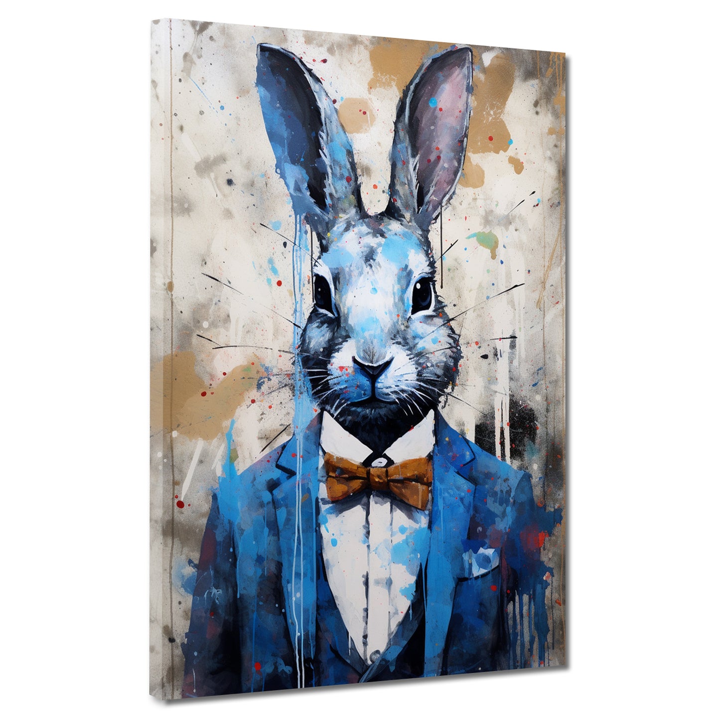 Abstrakt Pop Art Hase im blauen Anzug Wandbild Kunstwerk