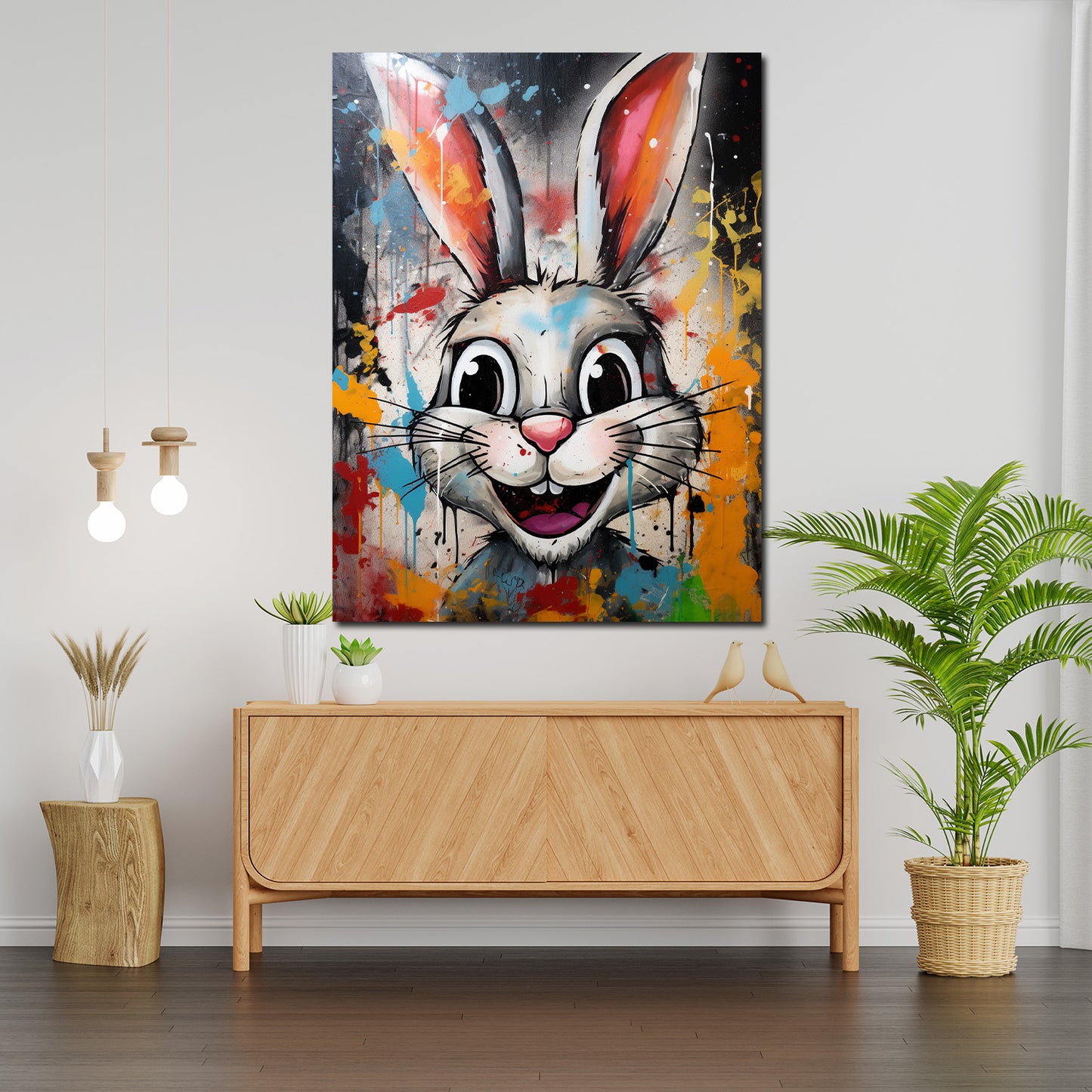 abstrakt Pop Art White Rabbit, Hase Wandbild Kunstwerk