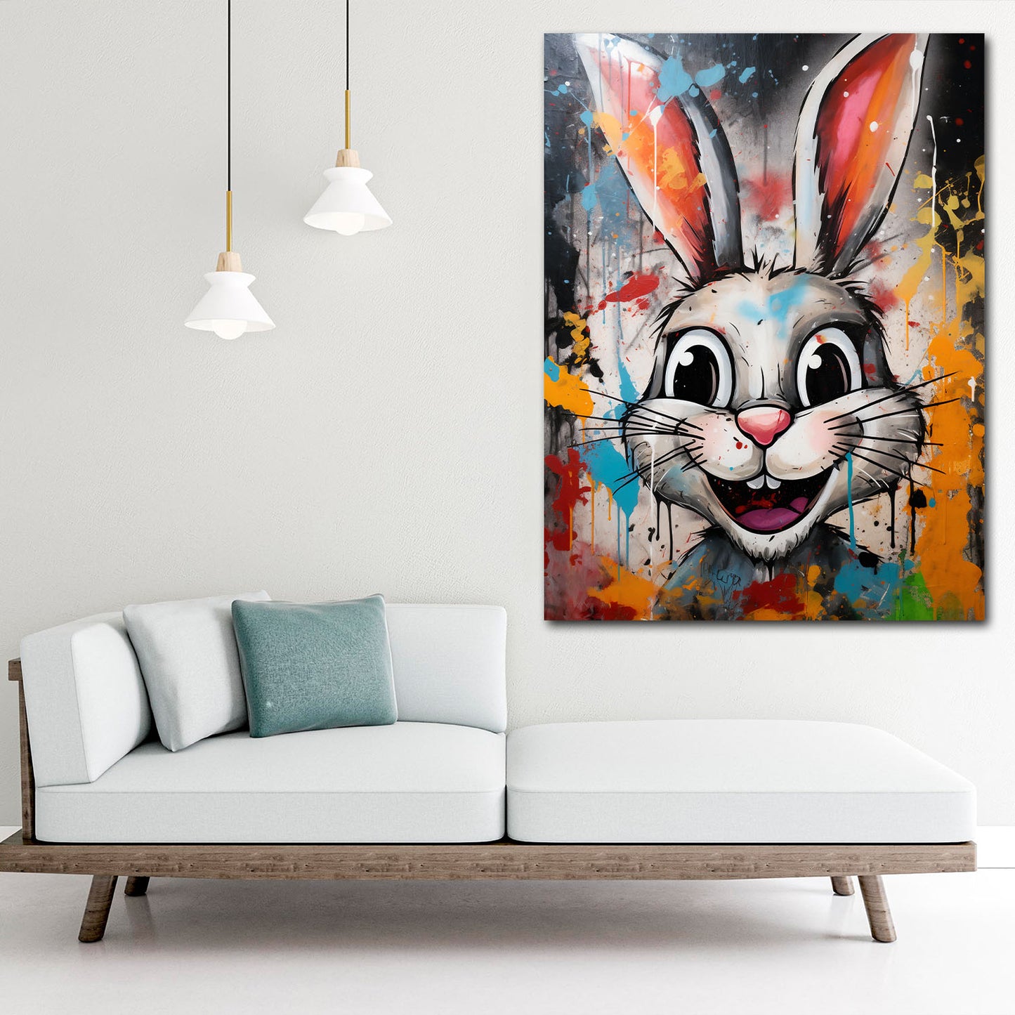 abstrakt Pop Art White Rabbit, Hase Wandbild Kunstwerk