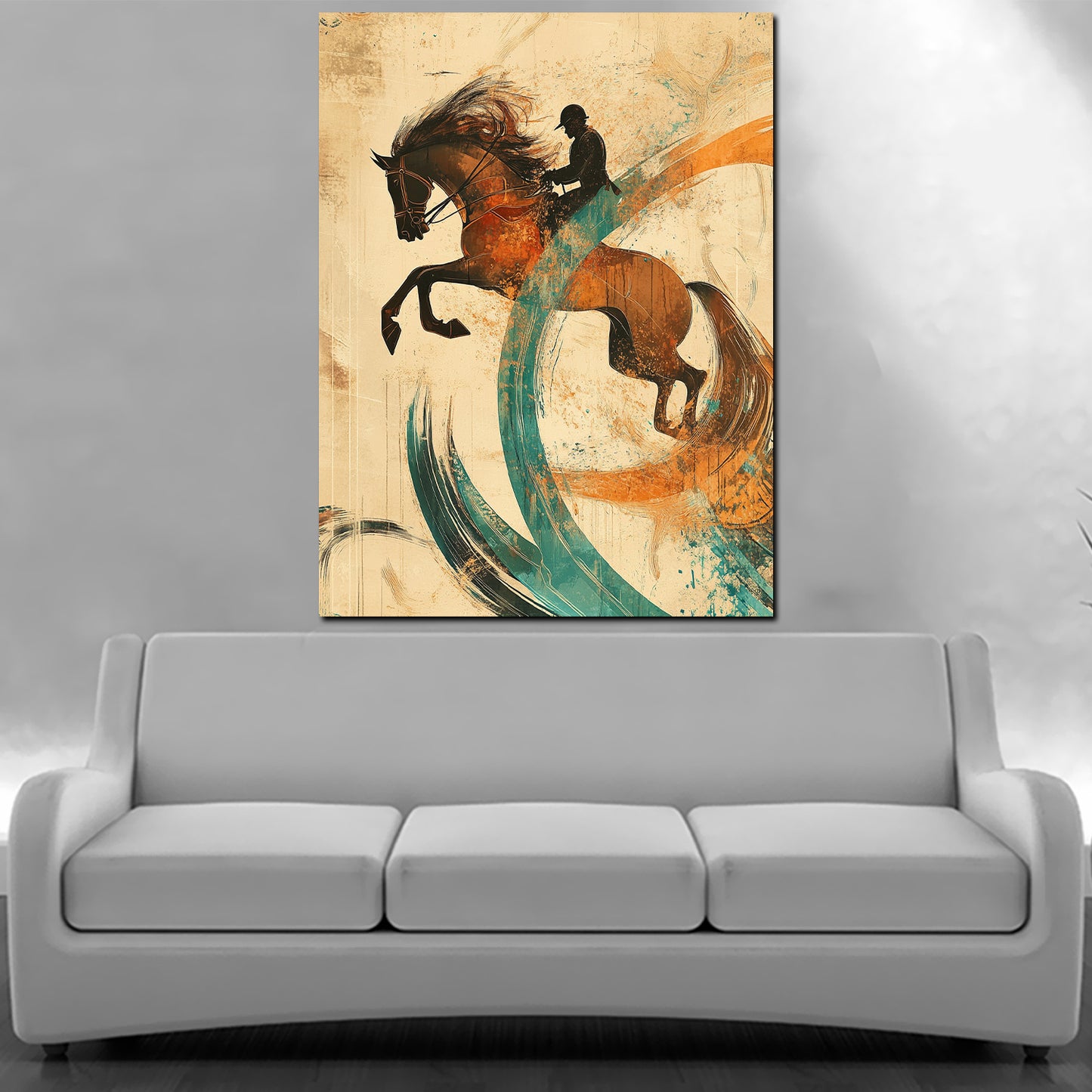 Abstrakt Reitsport Szene Wandbild Kunstwerk