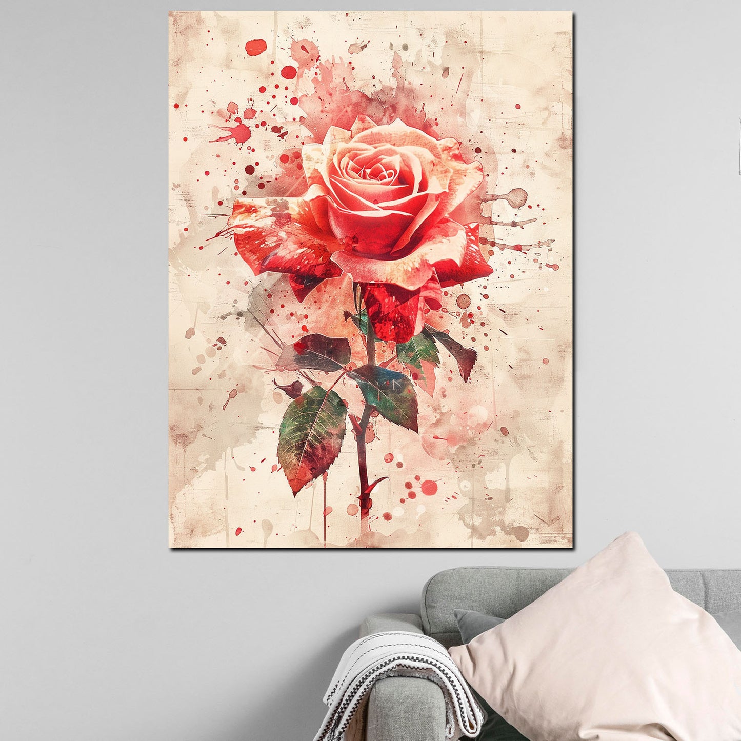 Abstrakt Rose in rot Aquarell Wandbild Kunstwerk