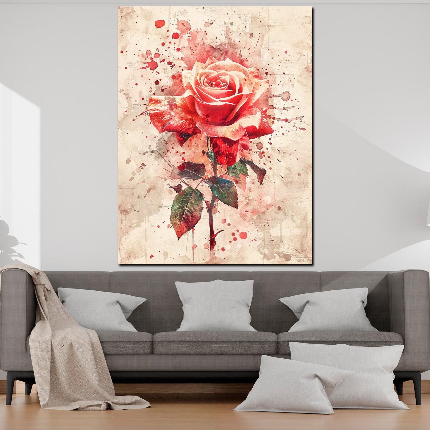Abstrakt Rose in rot Aquarell Wandbild Kunstwerk