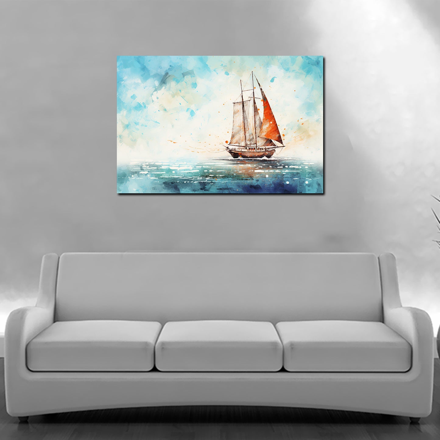 Abstrakt Segelschiff Blue Style Wandbild Kunstwerk