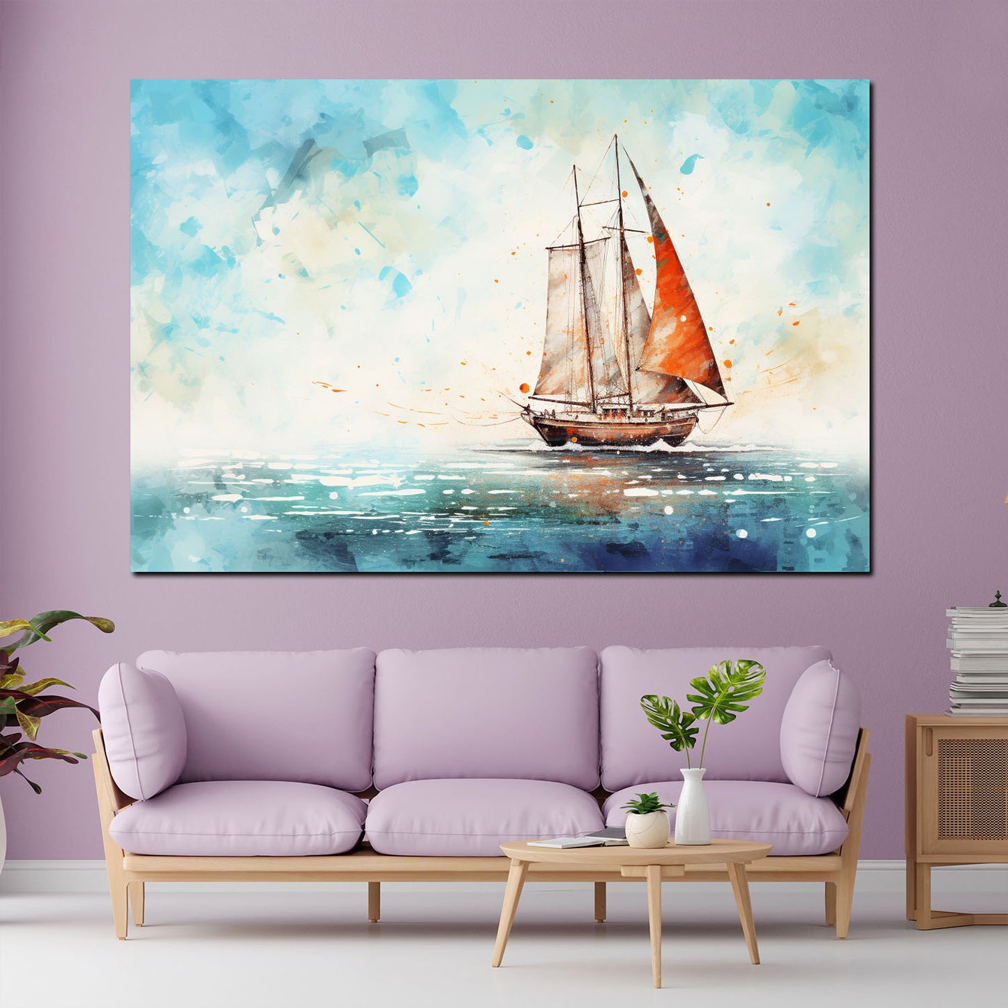 Abstrakt Segelschiff Blue Style Wandbild Kunstwerk