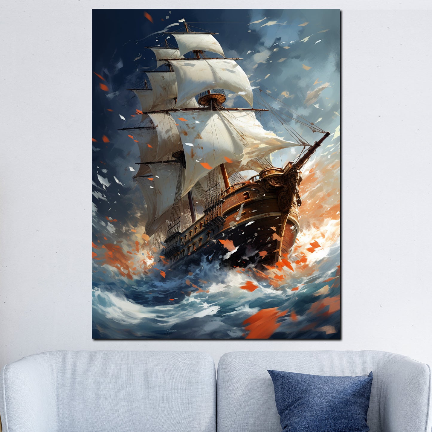 Abstrakt Segelschiff auf hoher See Colour Splatter Wandbild Kunstwerk