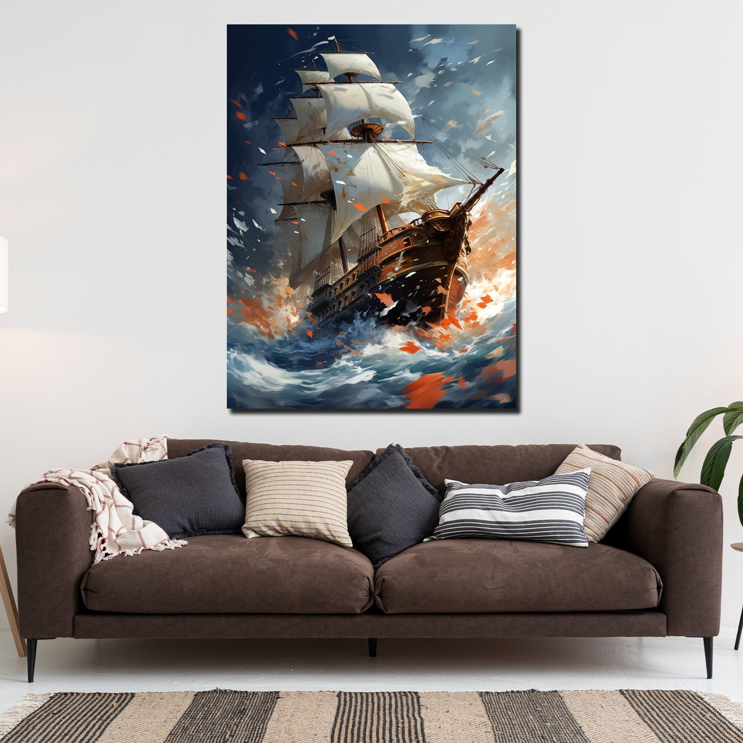 Abstrakt Segelschiff auf hoher See Colour Splatter Wandbild Kunstwerk