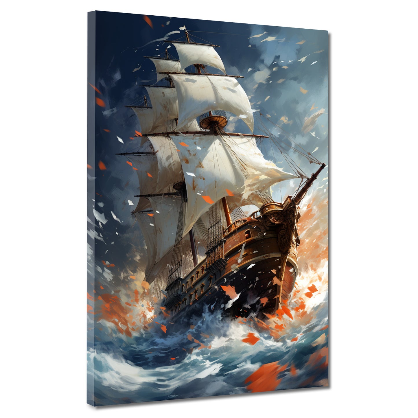 Abstrakt Segelschiff auf hoher See Colour Splatter Wandbild Kunstwerk
