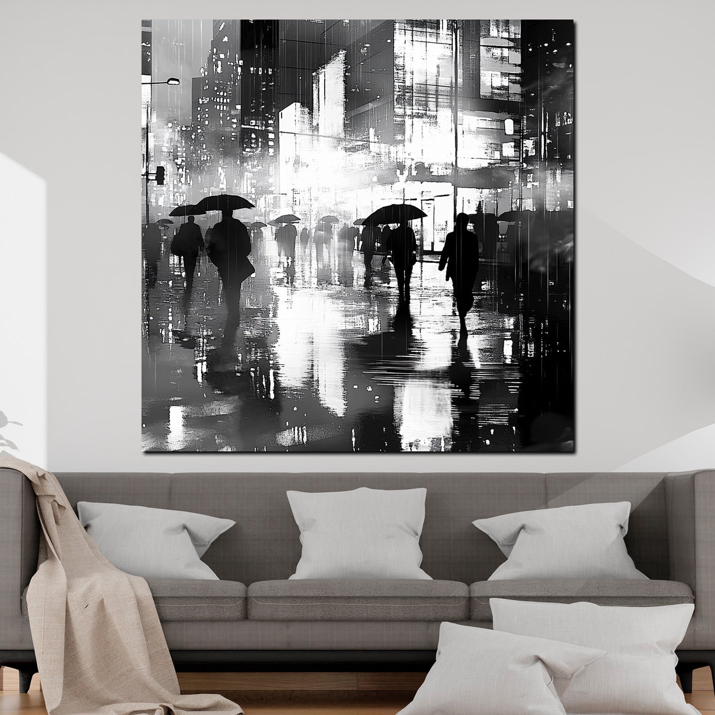 Wandbild Kunstwerk abstrakt Städte regnerische Nacht Silhouetten modern