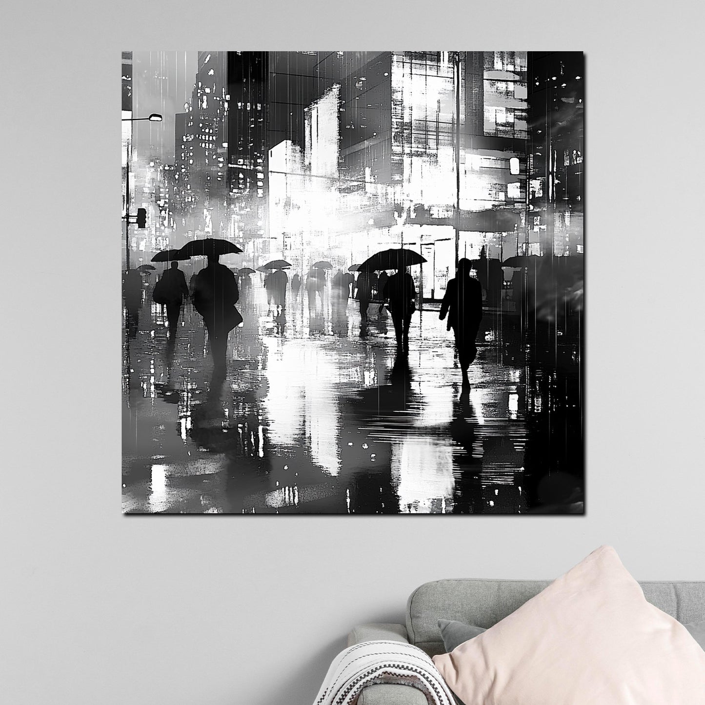 Wandbild Kunstwerk abstrakt Städte regnerische Nacht Silhouetten modern