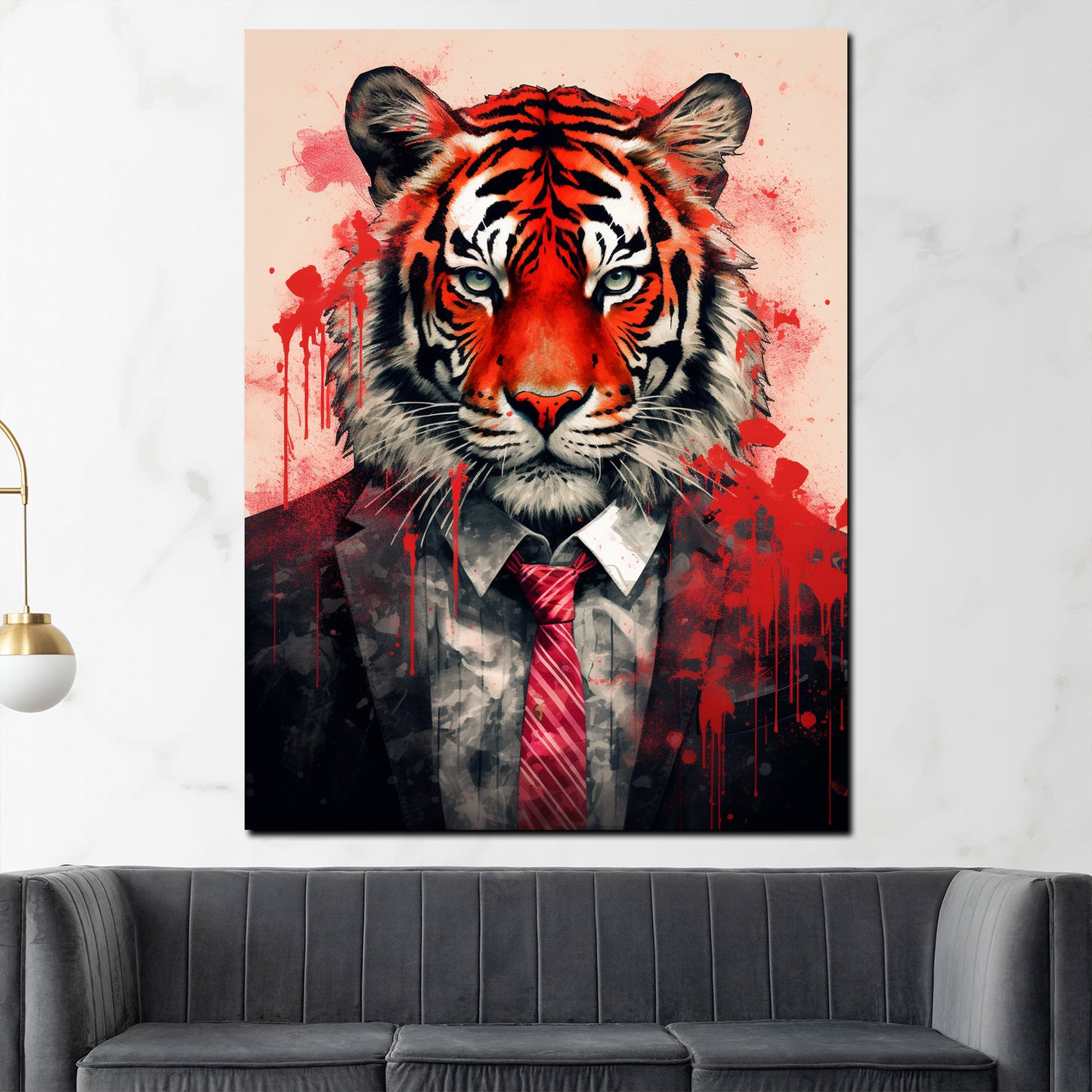 Abstrakt Tiger mit Anzug Wandbild Kunstwerk