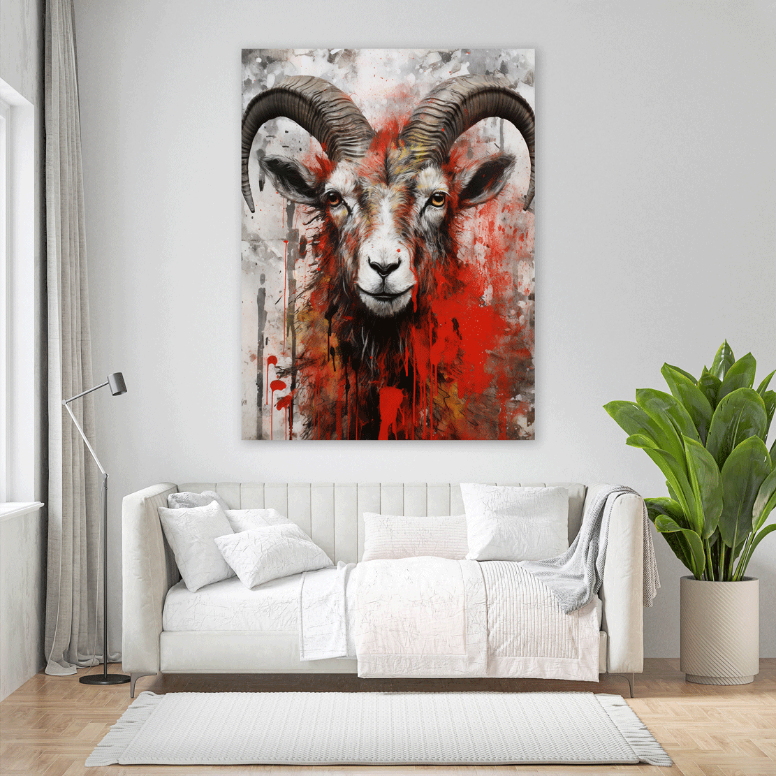 Wandbild Kunstwerk abstrakt Ziege Red Splash