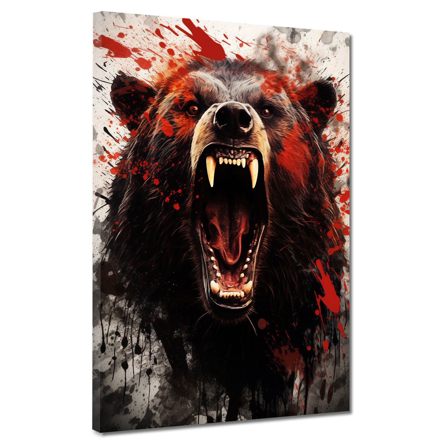 Wandbild Kunstwerk abstrakt aggressiver Bär Splash Red Style