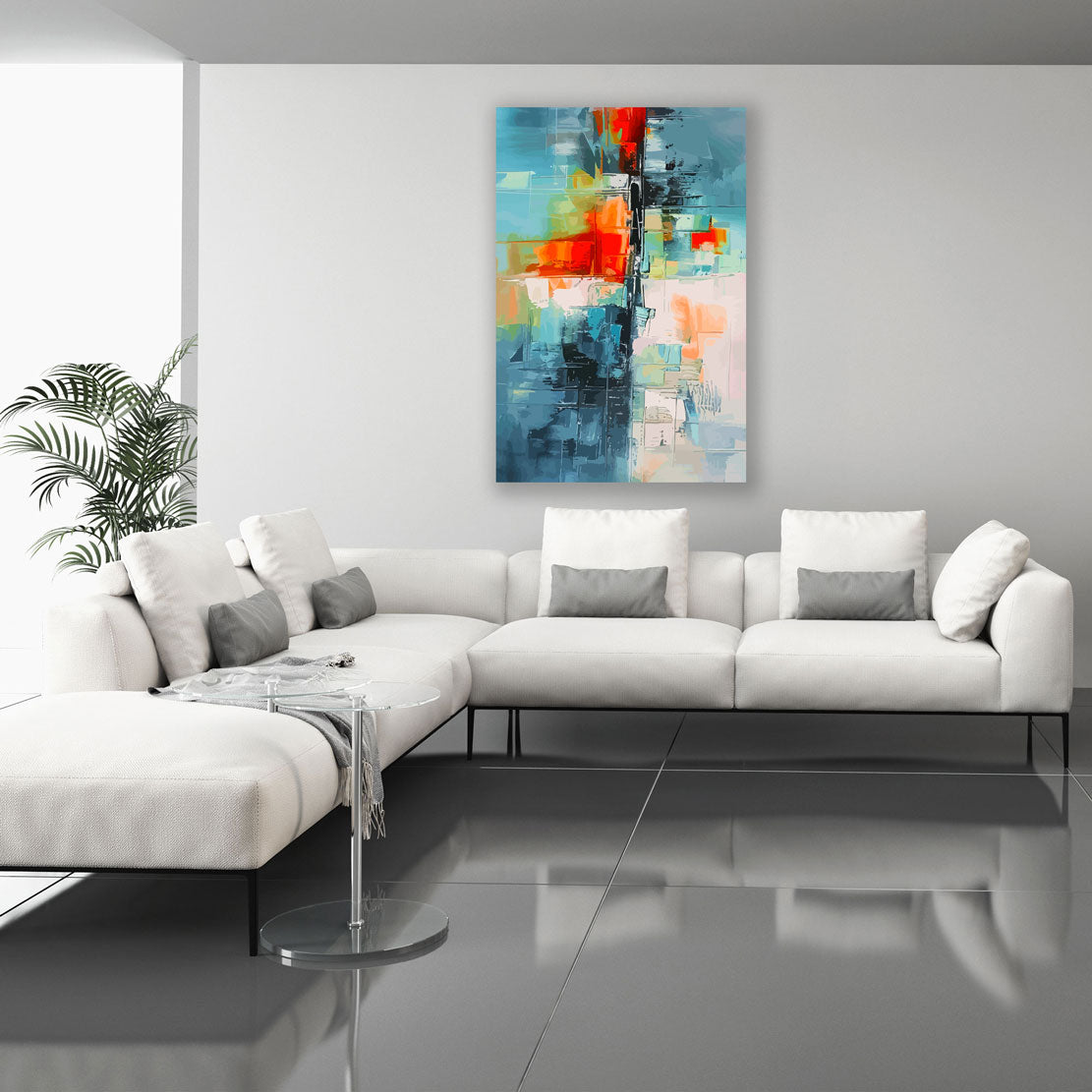 Wandbild Kunstwerk abstrakt farbenfroh modern in blau und rot