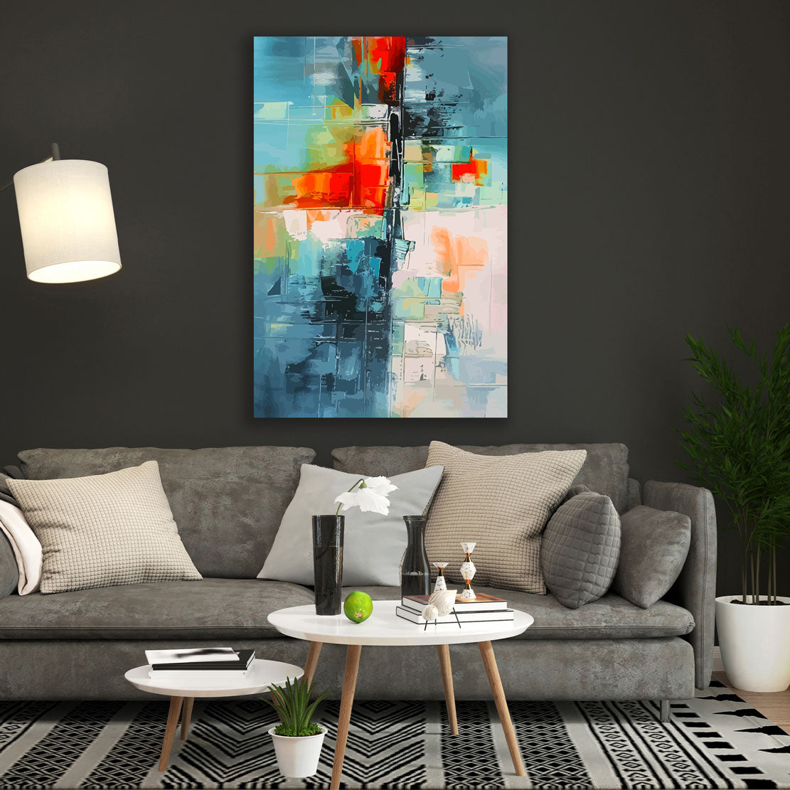Wandbild Kunstwerk abstrakt farbenfroh modern in blau und rot