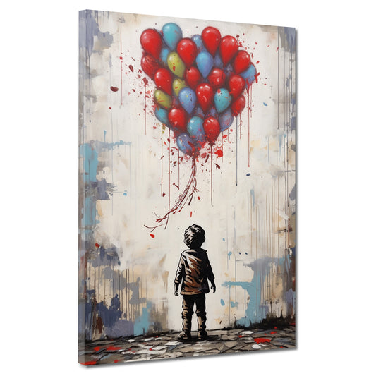 Abstrakt kleiner Junge mit bunten Luftballons Wandbild Kunstwerk