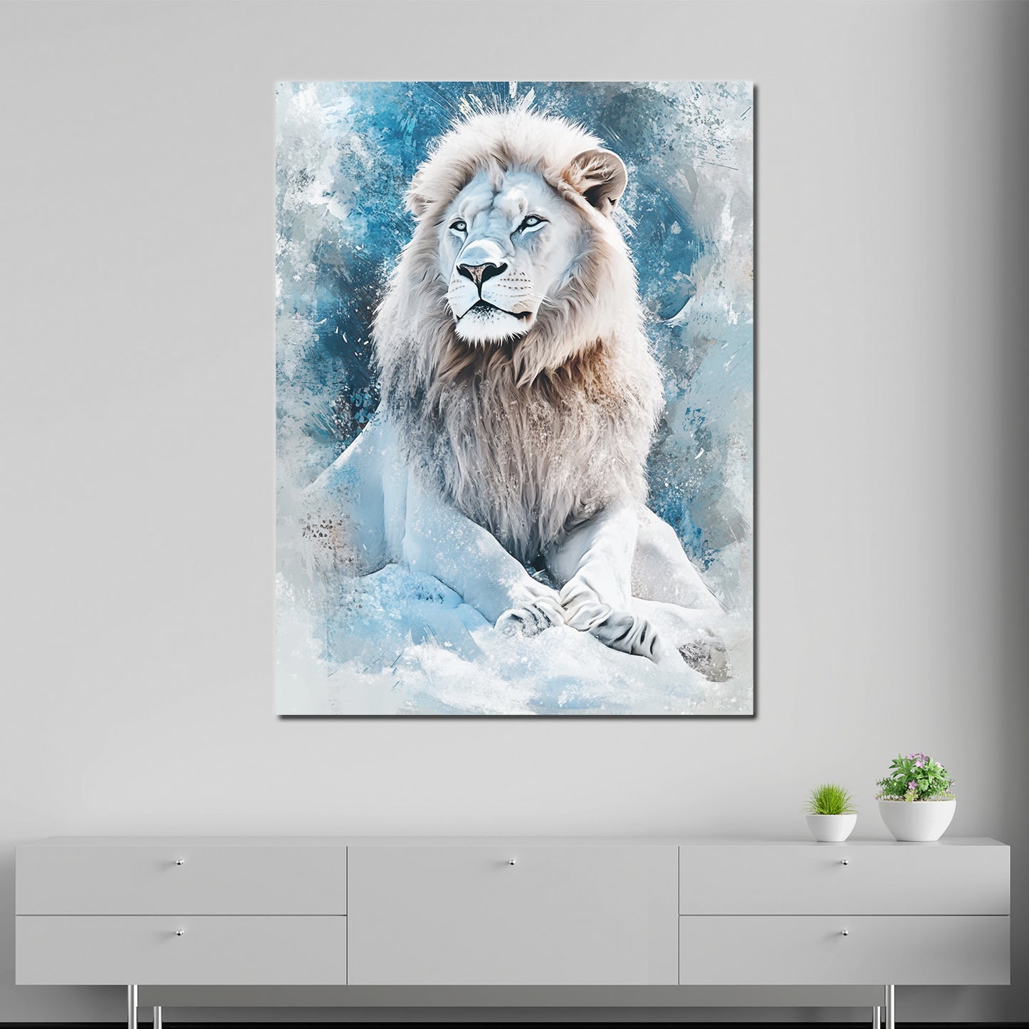 Majestätischer Löwe in Blau Wandbild Kunstwerk
