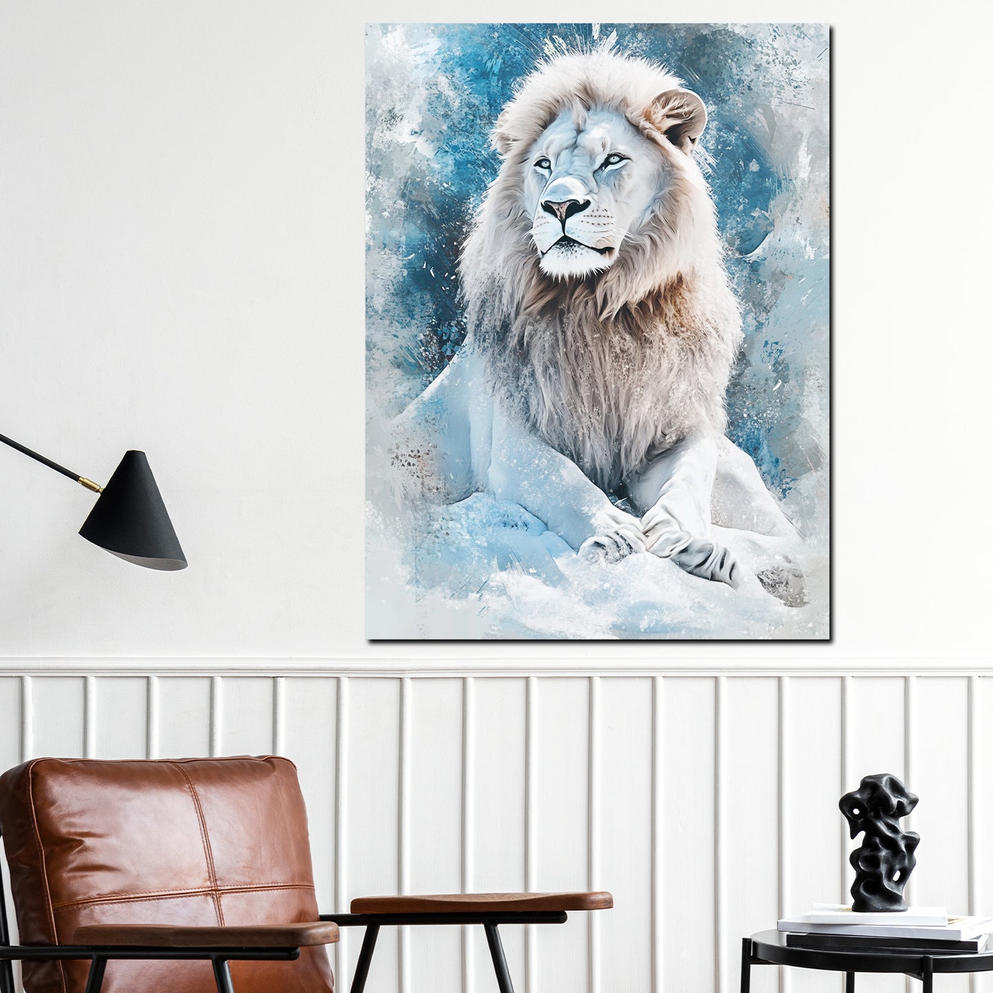 Majestätischer Löwe in Blau Wandbild Kunstwerk
