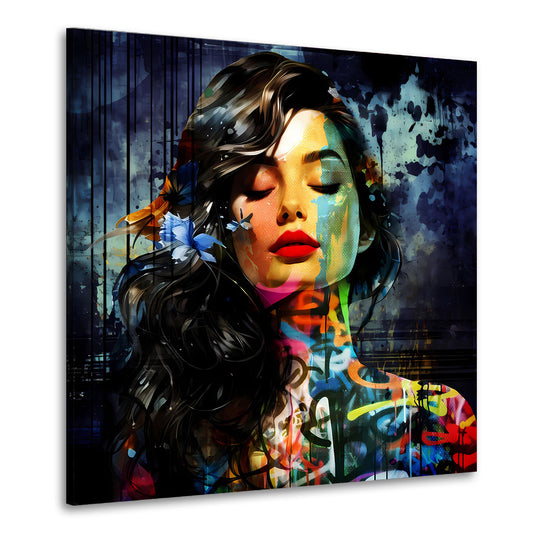 Abstrakt weibliches Porträt Street Art Wandbild Kunstwerk
