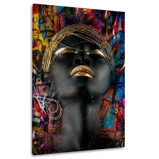 Street Art afrikanische Frau Graffiti Stil Wandbild Kunstwerk