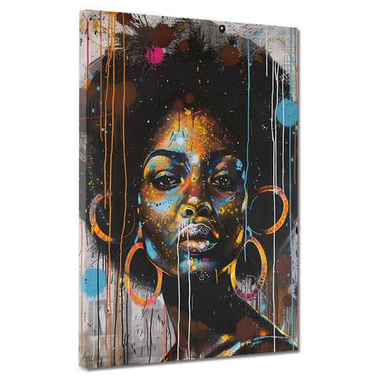 Afrikanische Frau farbenfroh mit leuchtenden Akzenten modern Wandbild Kunstwerk