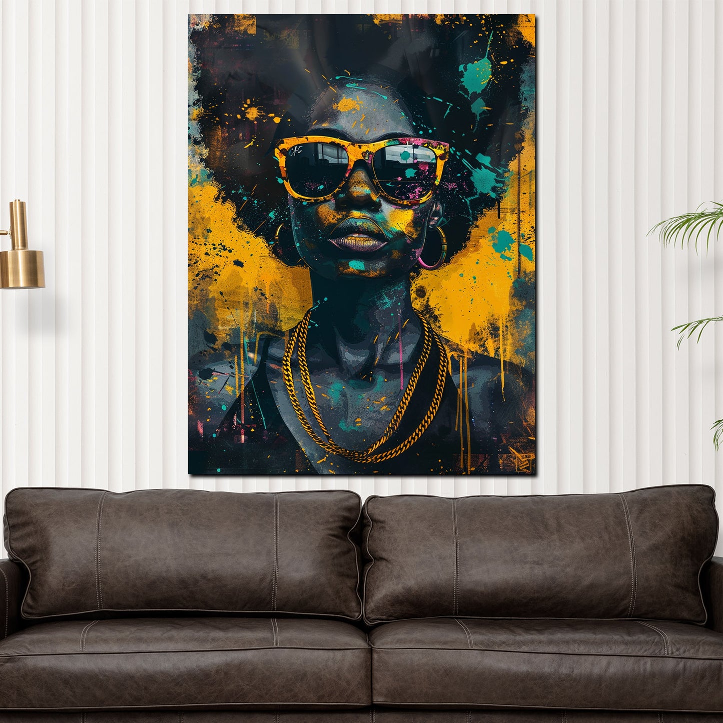 Afrikanische Frau mit Goldketten und bunten Akzenten Wandbild Kunstwerk