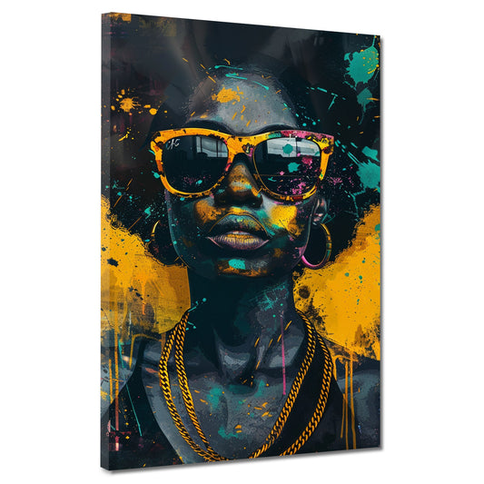 Afrikanische Frau mit Goldketten und bunten Akzenten Wandbild Kunstwerk