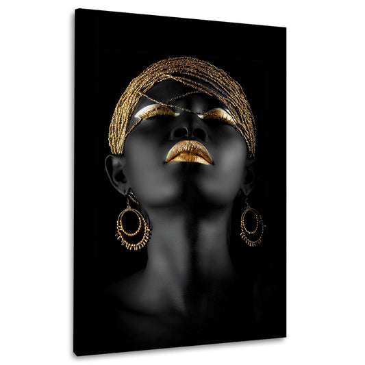 Afrikanische Frau mit goldener Eleganz und modernem Stil Wandbild Kunstwerk