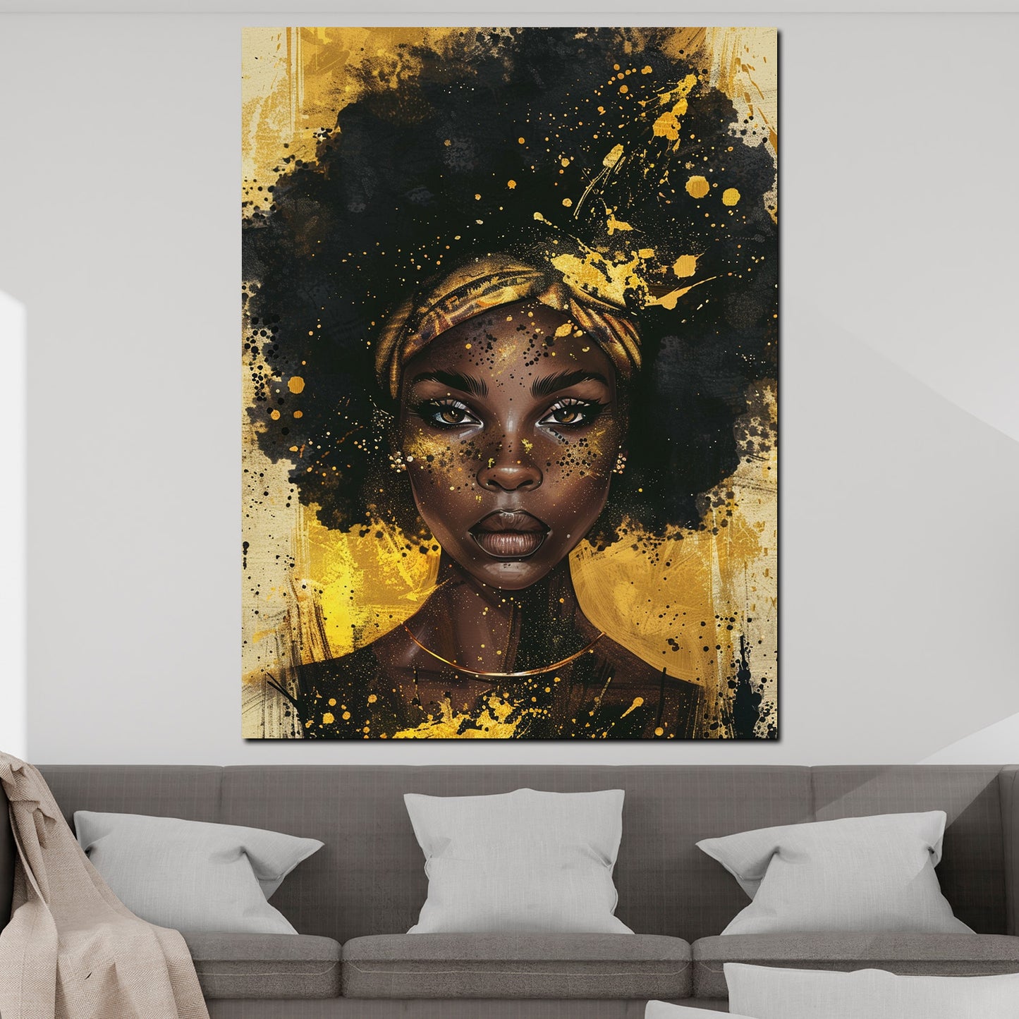 Afroamerikanische Frau Goldoptik Wandbild Kunstwerk