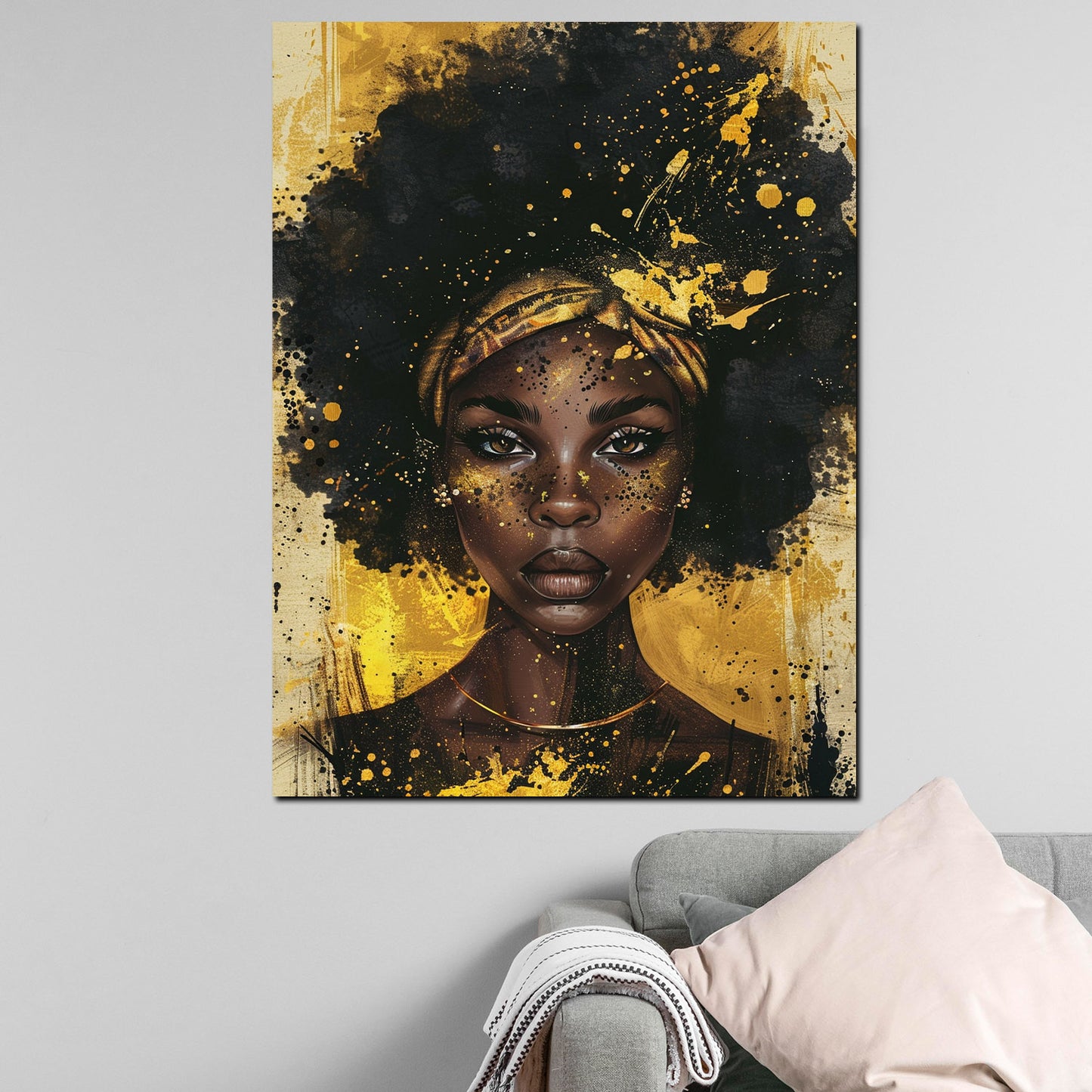 Afroamerikanische Frau Goldoptik Wandbild Kunstwerk