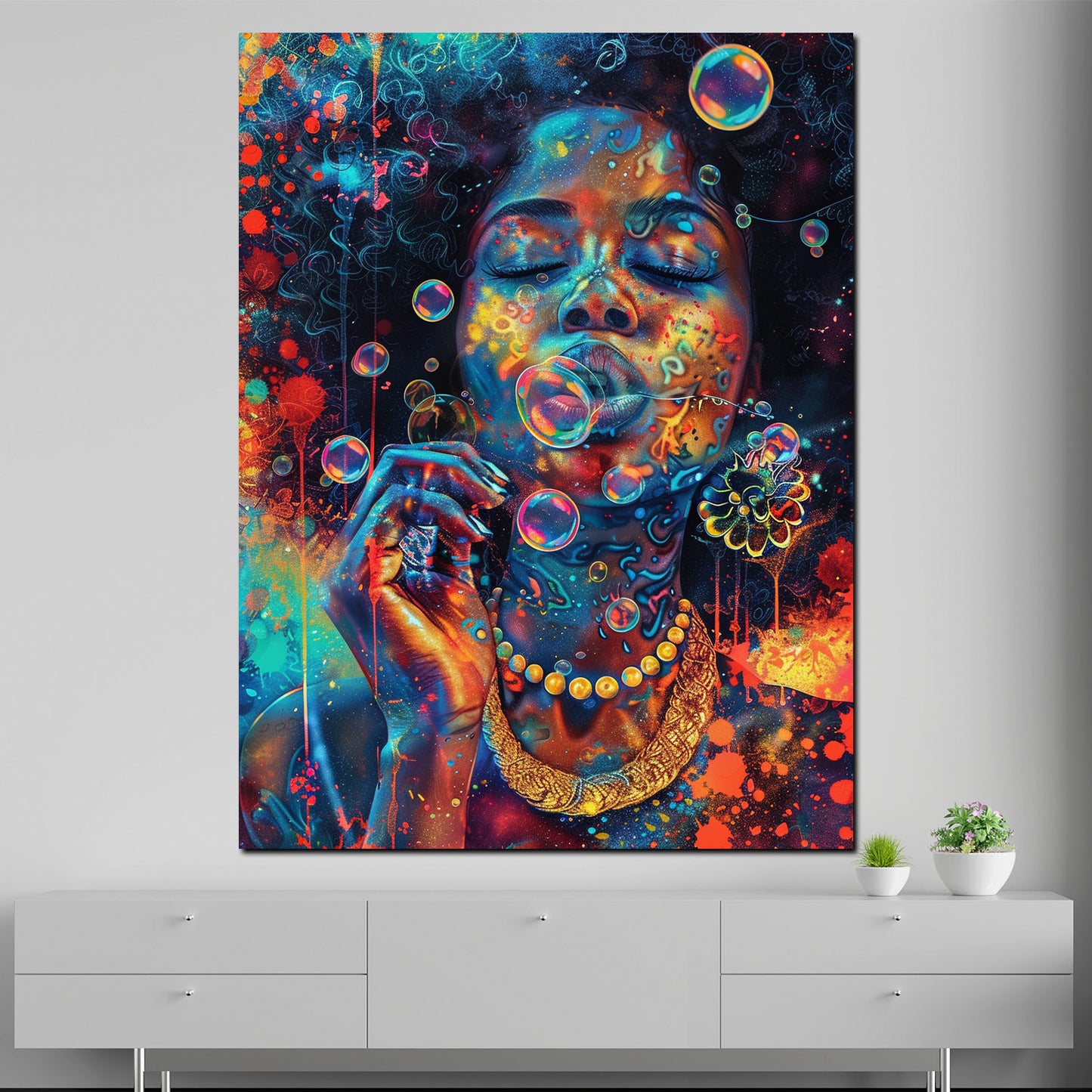 Afroamerikanische Frau Seifenblasen Wandbild Kunstwerk