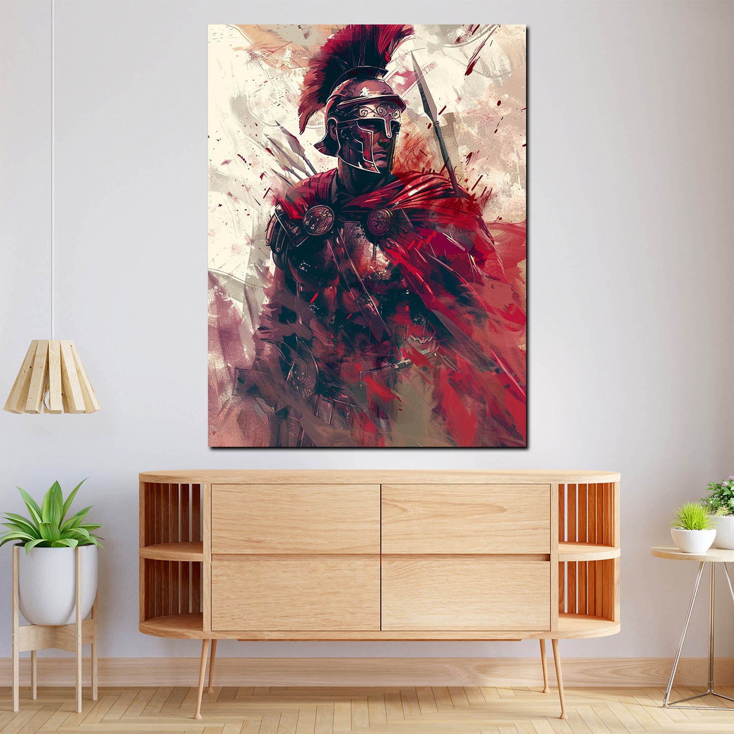 Wandbild Kunstwerk antiker Krieger Spartaner rote Farben