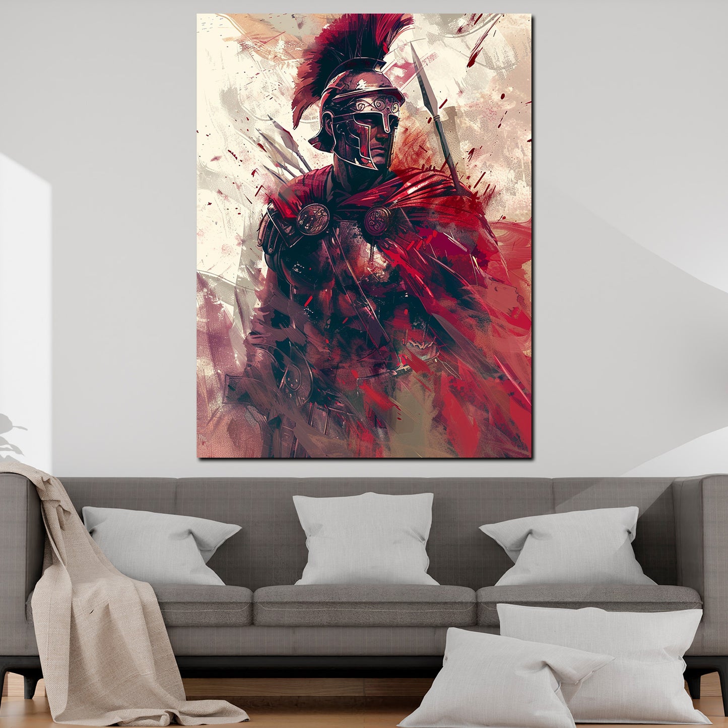 Wandbild Kunstwerk antiker Krieger Spartaner rote Farben