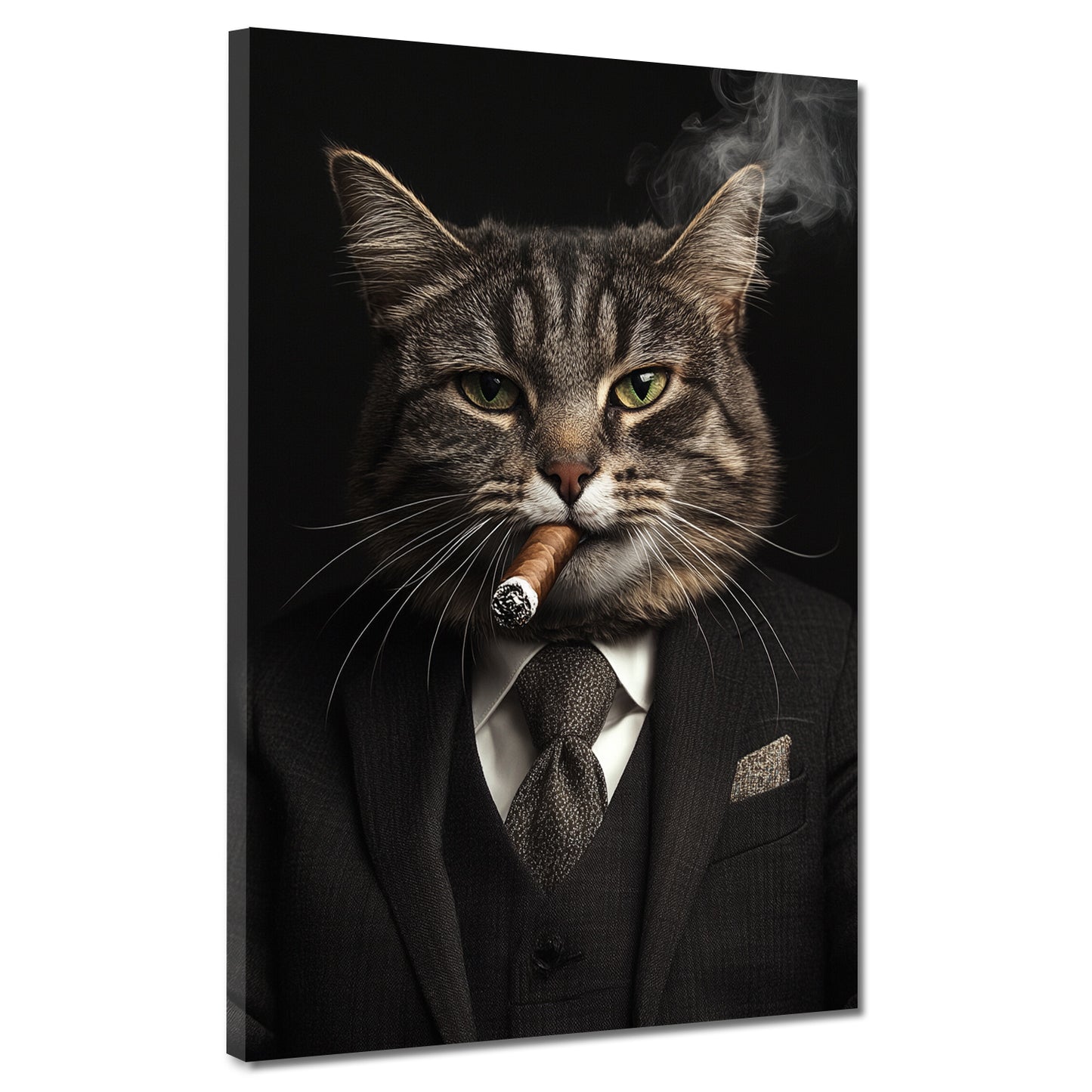 Charismatische Katze Anzug rauchend Anführer modern Wandbild Kunstwerk